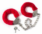 1020-02 Меховые оковы на ноги BONDAGE красные